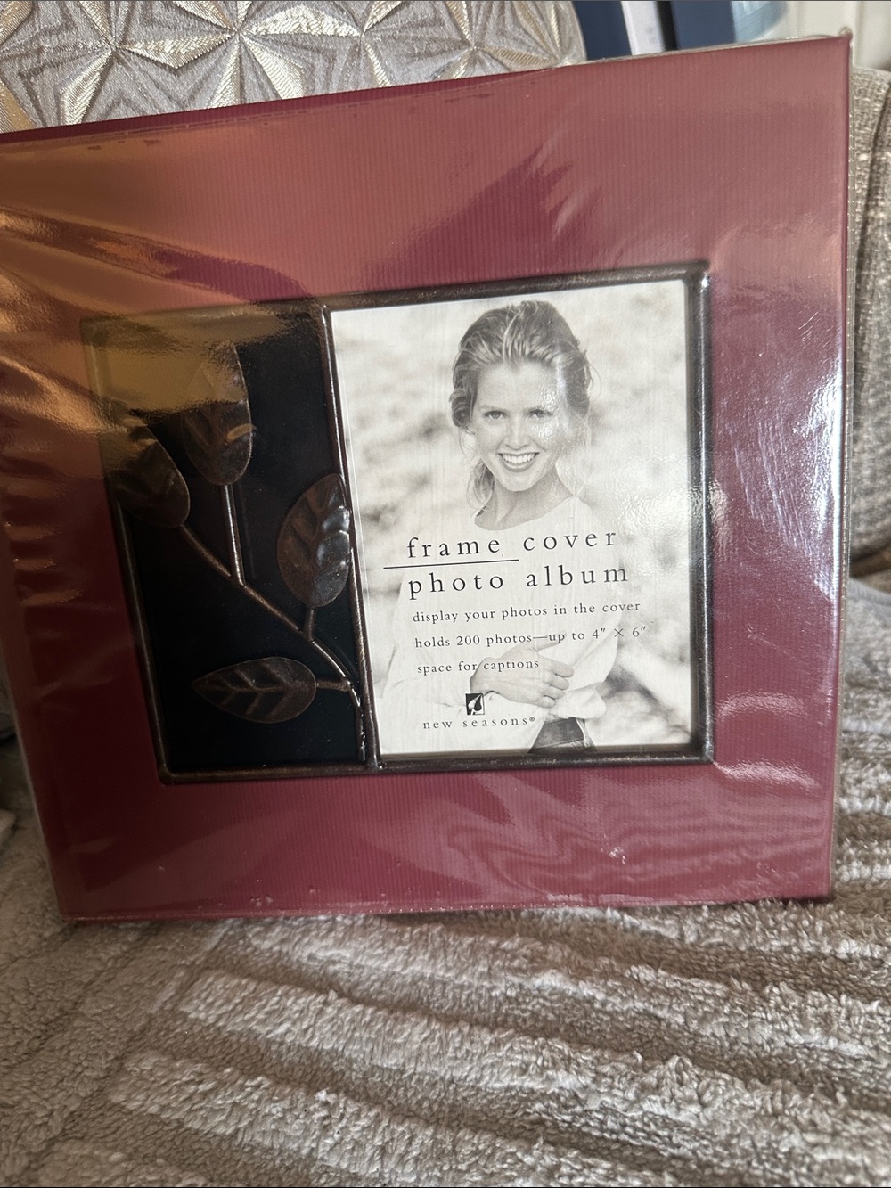 New Seasons Burgundy Frame Cover Photo Album with Leaf Accent